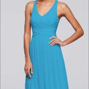 Davids Bridal Long Bridesmaid Dress Malibu Blue